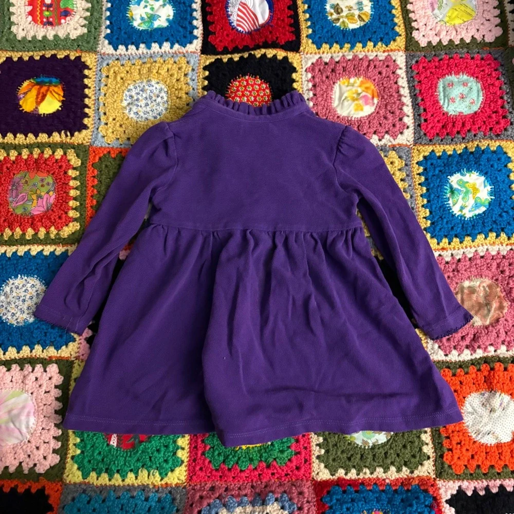 Ralph Lauren Girls Purple Ruffle Long Sleeve Polo Dress 18M Pique‎ Cotton